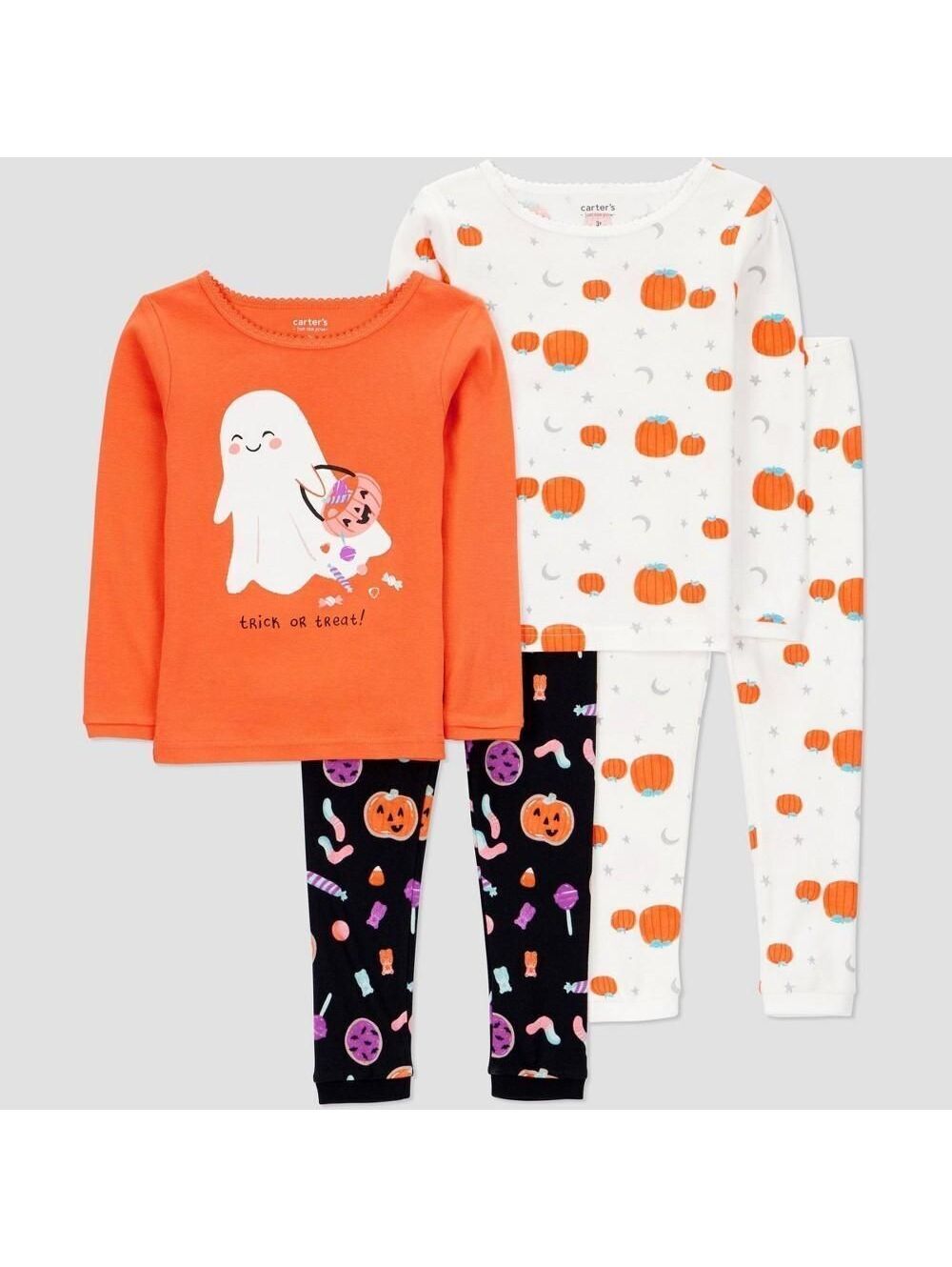 Carter's Toddler Girls' 4pc Cotton Long Sleeve Ghost Halloween Pajama Set - 18M